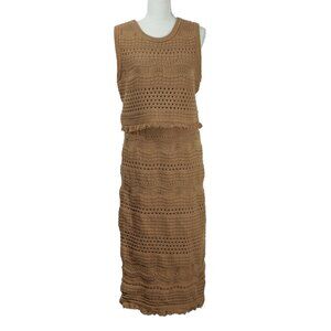 House of Harlow Knit Skirt Set Two Piece Match Tan Minimal Vest Pencil Skirt